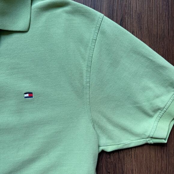 Tommy Hilfiger Polo Shirt Lime Green Y2K Vintage Men’s Large - Picture 6 of 7